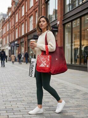 Lululemon Set of 4 Large and Small Reusable Snap Closure Shopping Tote Bags